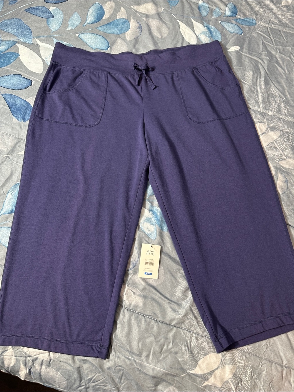 NWOT Danskin Blue Pull-On Knit Capri Pants w/Drawstring Sz XL 16-18